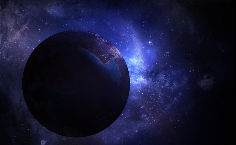 Planet in Space — Blue, Dramatic, Night, Digital Art, Stars, Galaxy
