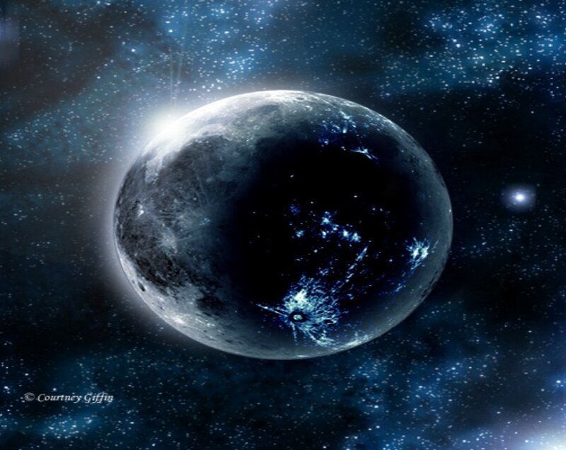 Planet in Space — Blue, Dramatic, Night, Digital Art, Stars, Light