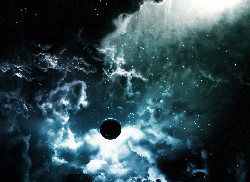 Planet in Space — Blue, Dramatic, Night, Digital Art, Stars, Nebula, Clouds