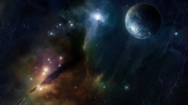Planet in Space — Blue, Dramatic, Night, Digital Art, Stars