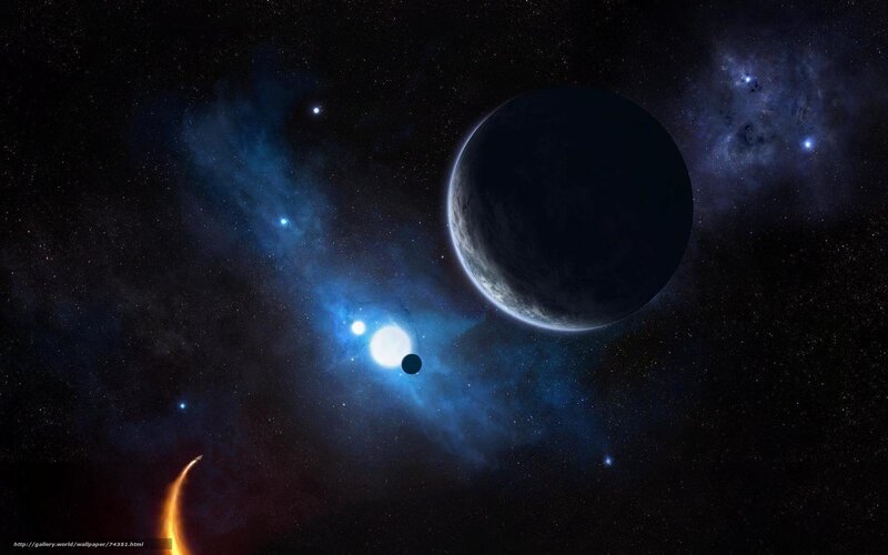 Planet in Space — Blue, Dramatic, Night, Digital Art