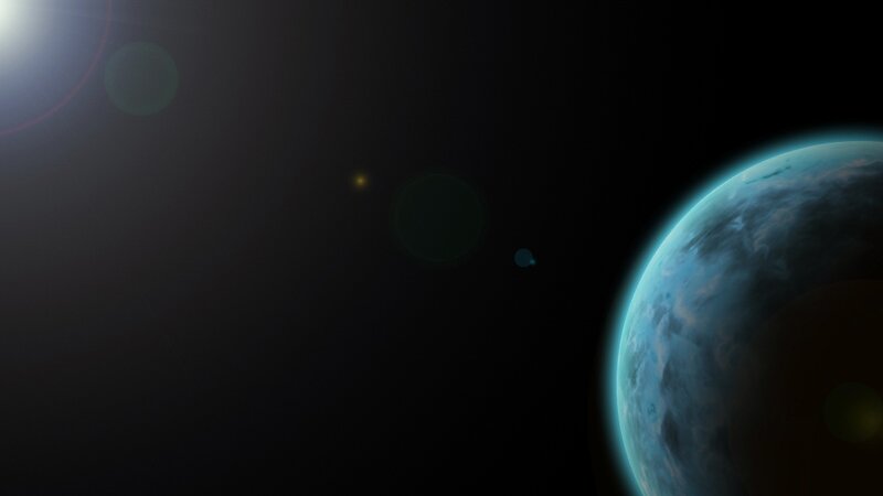 Planet in Space — Blue, Serene, Digital Art, Star, Clouds