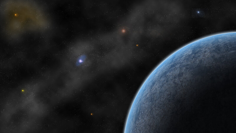 Planet in Space — Blue, Serene, Digital Art, Stars