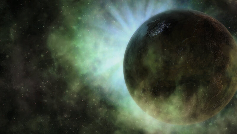 Planet in Space — Green, Dramatic, Digital Art, Nebula