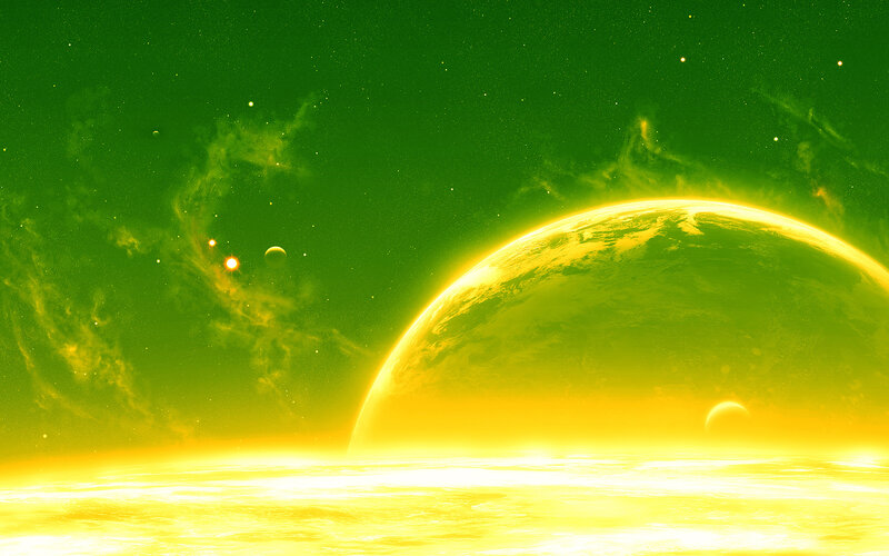 Planet in Space — Green, Dramatic, Digital Art, Stars, Nebula