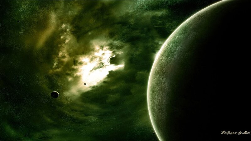 Planet in Space — Green, Dramatic, Digital Art