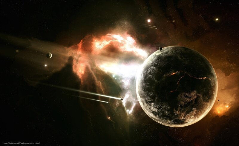 Planet in Space Nebula — Black, Dramatic, Digital Art
