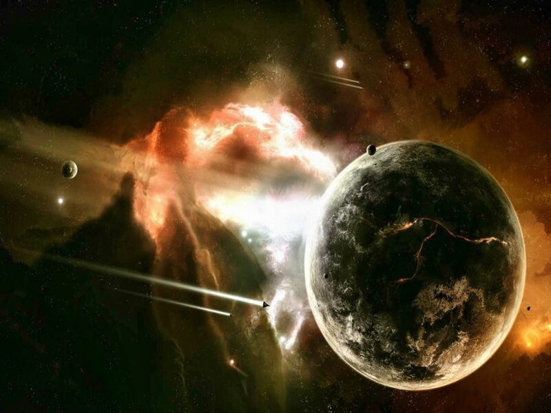 Planet in Space Nebula — Black, Dramatic