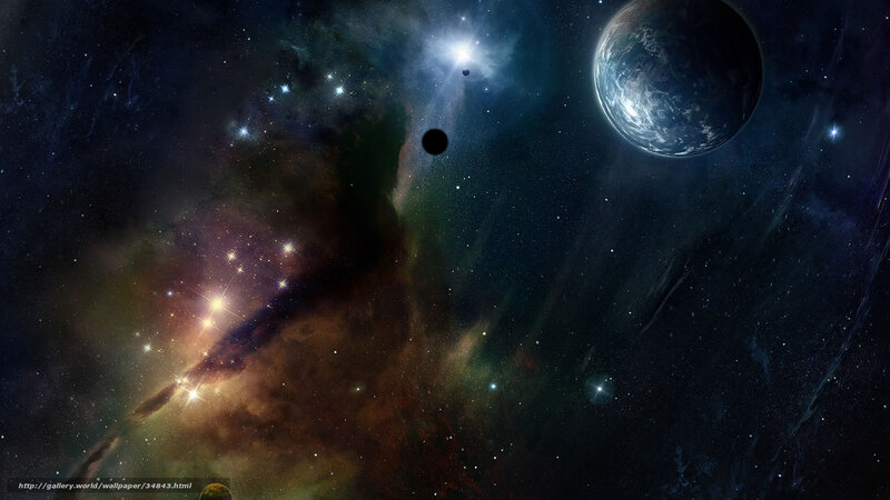 Planet in Space Nebula — Blue, Cosmic, Night, Digital Art