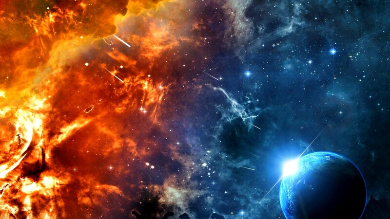 Planet in Space Nebula — Blue, Dramatic, Digital Art, Stars