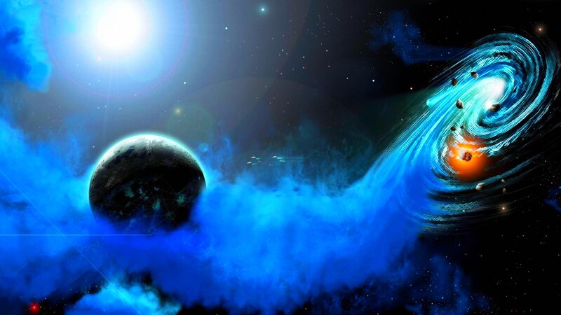 Planet in Space Nebula — Blue, Dramatic, Digital Art