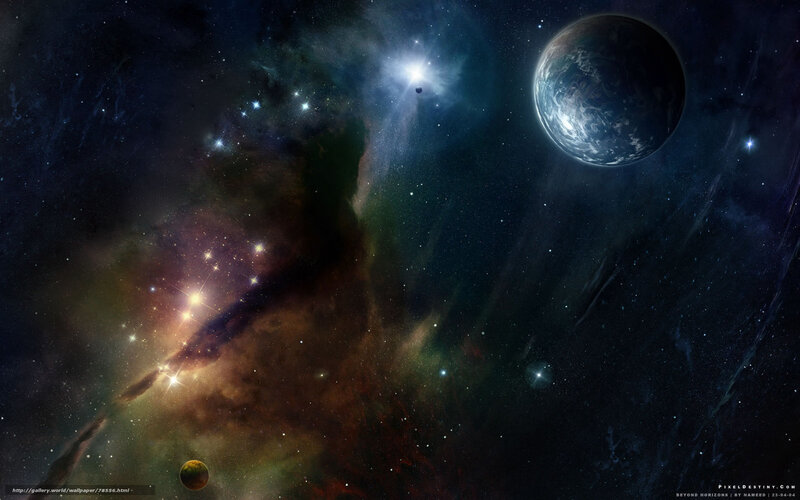 Planet in Space Nebula — Blue, Dramatic
