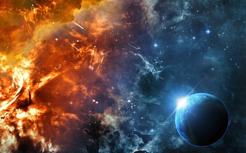 Planet in Space Nebula — Blue