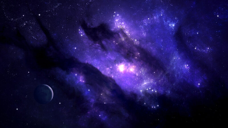 Planet in Space Nebula — Purple, Cosmic, Night
