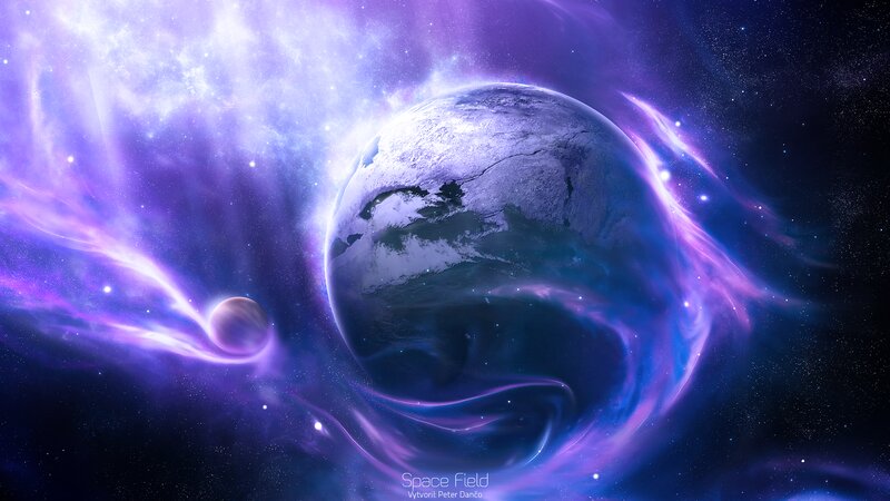 Planet in Space Nebula — Purple, Cosmic