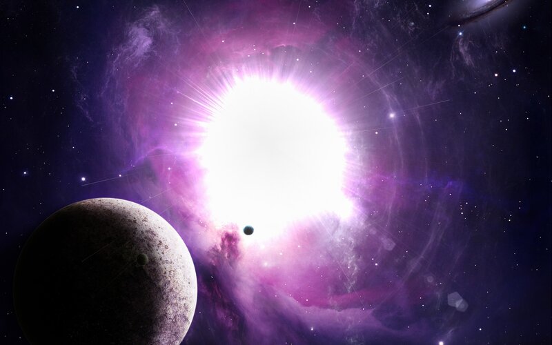 Planet in Space Nebula — Purple, Dramatic, Night, Digital Art