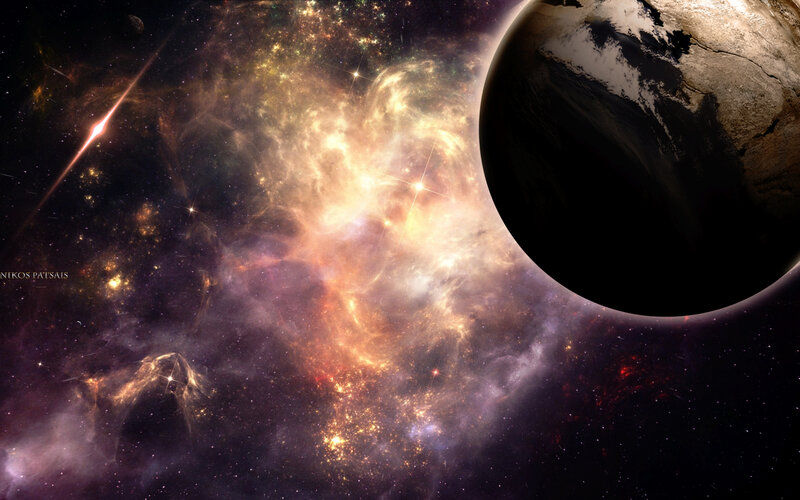 Planet in Space Nebula — Purple, Dramatic