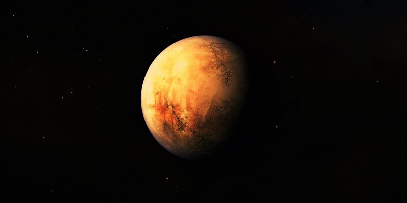 Planet in Space — Orange, Dramatic, 3d Render, Stars