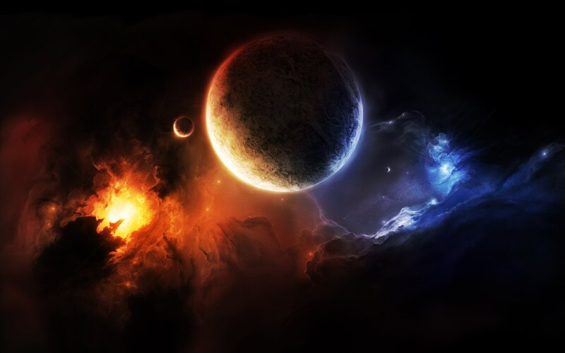 Planet in Space — Orange, Dramatic, Digital Art, Nebula