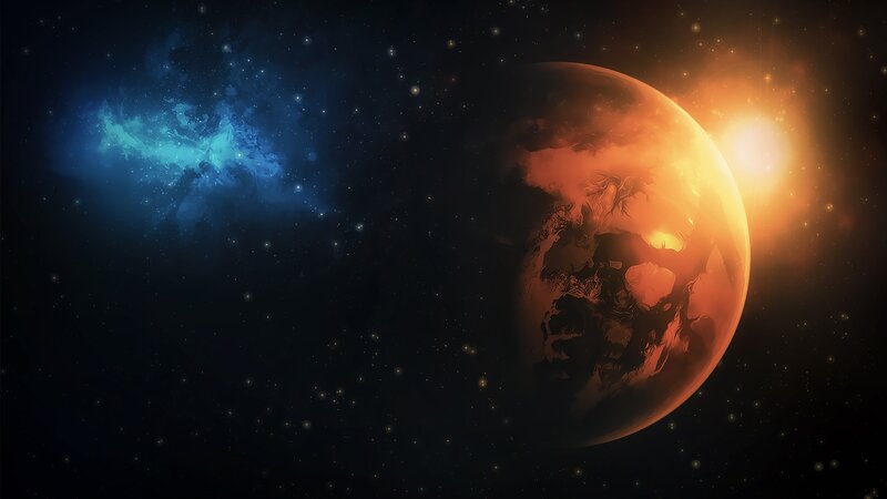Planet in Space — Orange, Dramatic, Digital Art, Star, Nebula