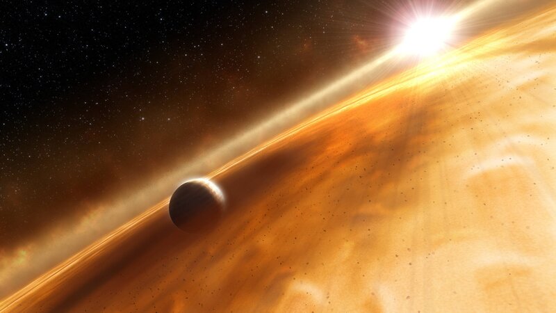 Planet in Space — Orange, Dramatic, Digital Art, Star, Ring System