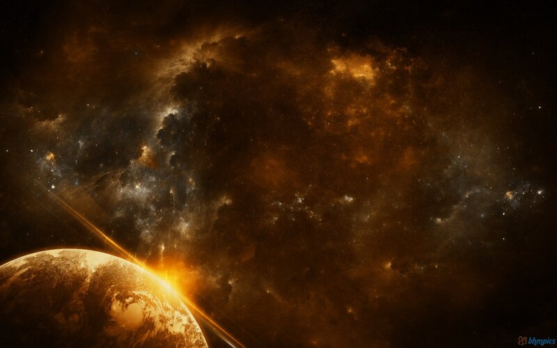 Planet in Space — Orange, Dramatic, Digital Art, Star