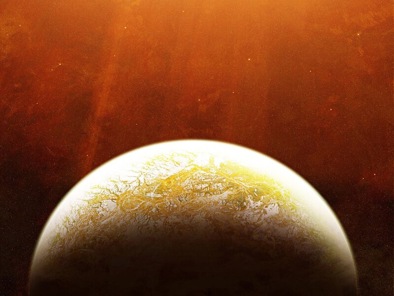 Planet in Space — Orange, Dramatic, Digital Art, Starfield