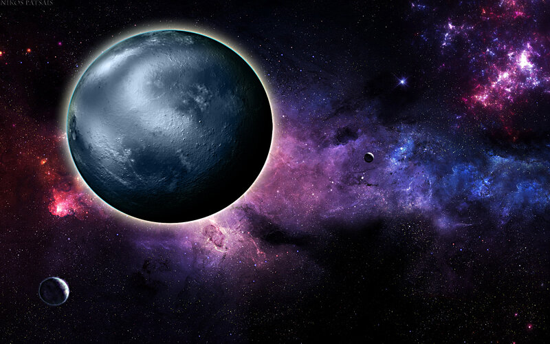 Planet in Space — Purple, Cosmic, Digital Art