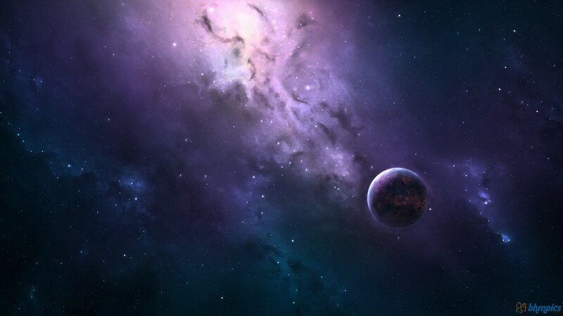 Planet in Space — Purple, Cosmic, Night, Digital Art