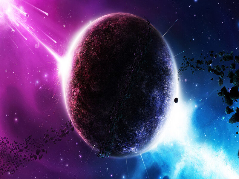 Planet in Space — Purple, Dramatic, Digital Art, Asteroids, Stars