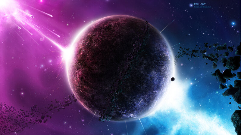 Planet in Space — Purple, Dramatic, Digital Art, Asteroids