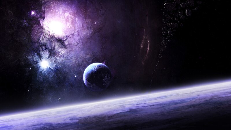 Planet in Space — Purple, Dramatic, Digital Art, Nebula, Asteroids