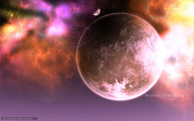 Planet in Space — Purple, Dramatic, Digital Art, Nebula, Moon