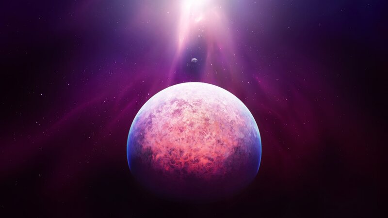 Planet in Space — Purple, Dramatic, Digital Art, Star, Moon