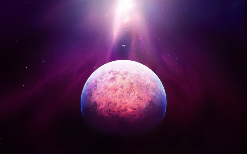 Planet in Space — Purple, Dramatic, Digital Art, Star, Nebula, Moon
