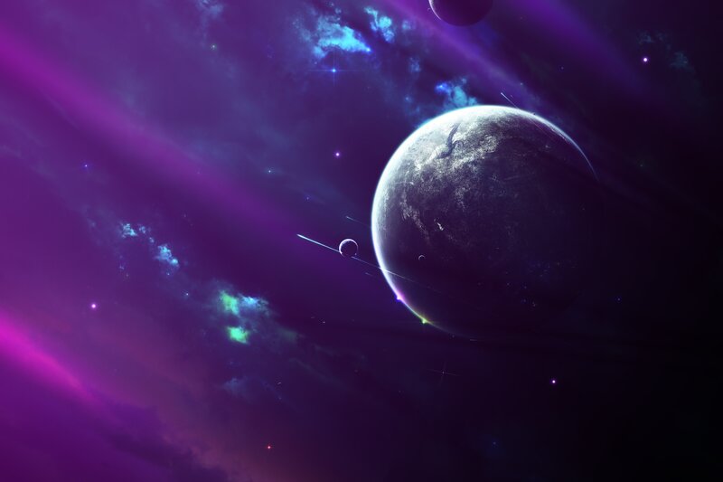 Planet in Space — Purple, Dramatic, Digital Art, Stars, Nebula