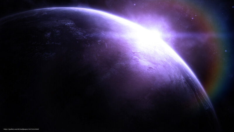 Planet in Space — Purple, Dramatic, Digital Art, Stars, Sunlight