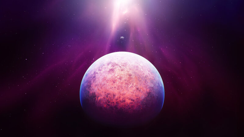 Planet in Space — Purple, Dramatic, Digital Art