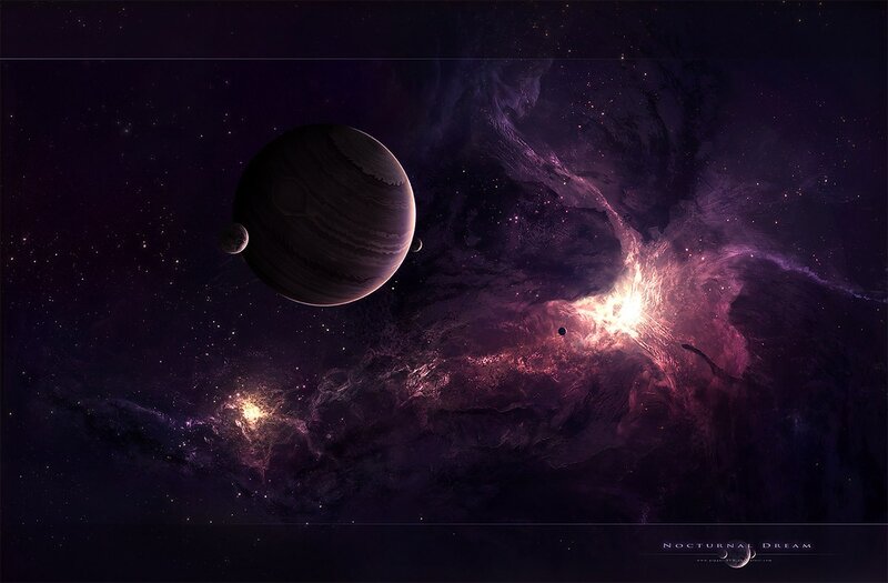 Planet in Space — Purple, Dramatic, Night, Digital Art, Nebula, Stars