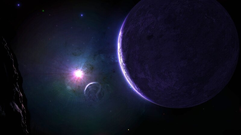Planet in Space — Purple, Dramatic, Night, Digital Art, Star, Moon