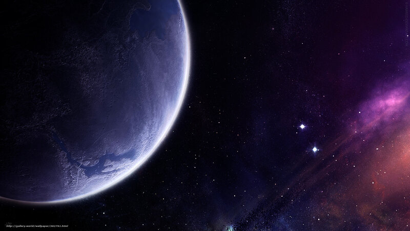 Planet in Space — Purple, Dramatic, Night, Digital Art, Stars, Galaxy