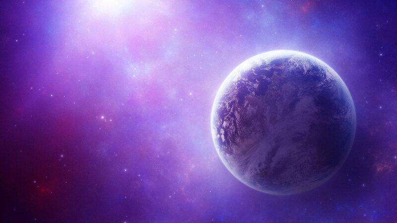 Planet in Space — Purple, Serene, Digital Art