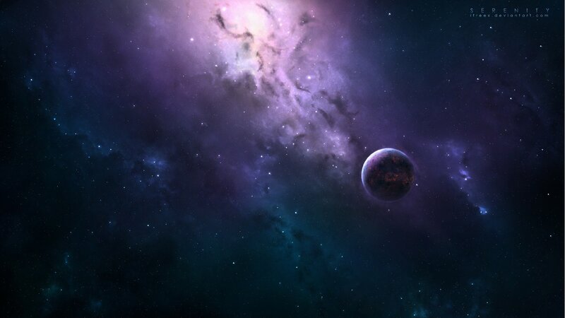 Planet in Space — Purple, Serene, Night, Digital Art, Stars, Nebula