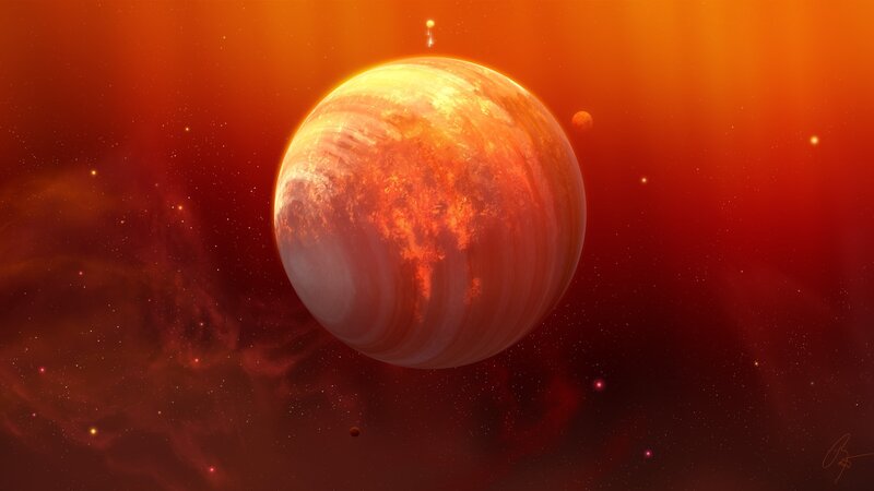 Planet in Space — Red, Dramatic, Digital Art, Stars