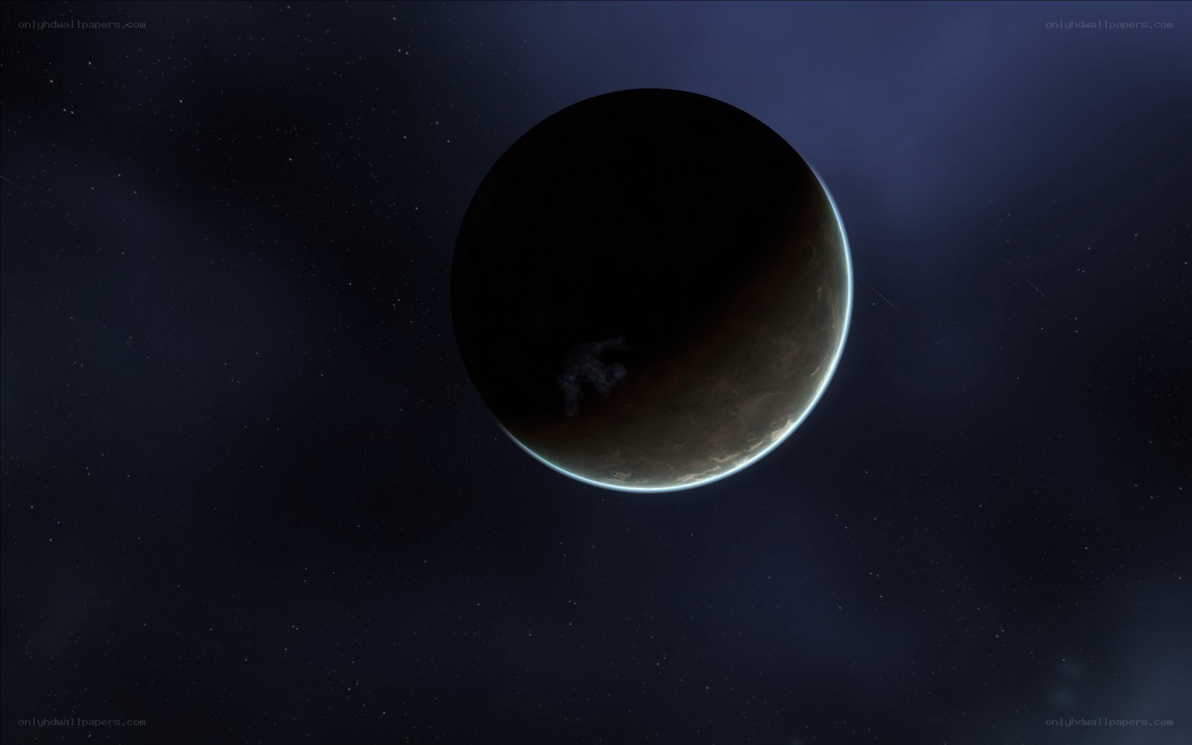 planet in space with silhouette