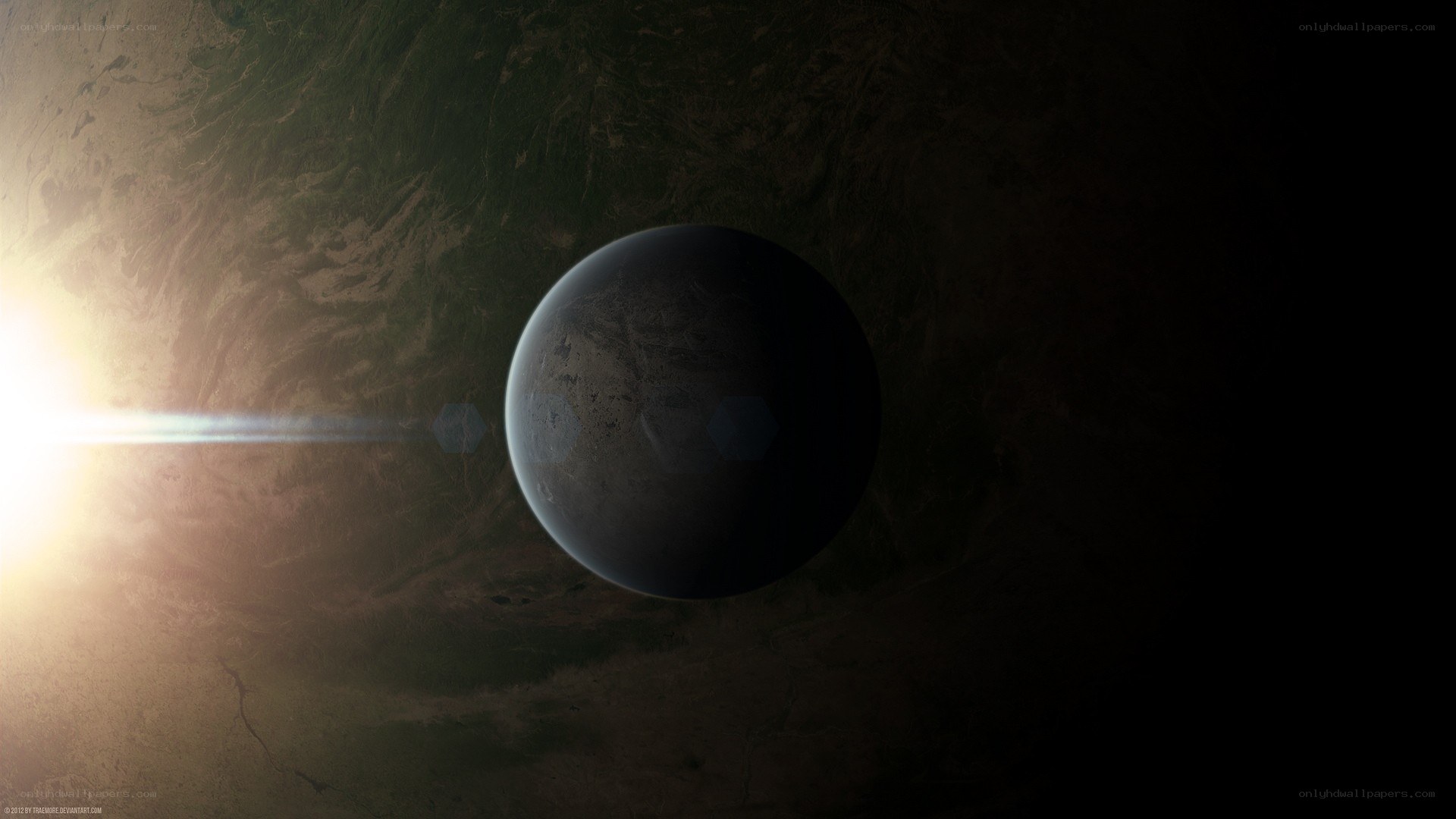 Planet in space with sun