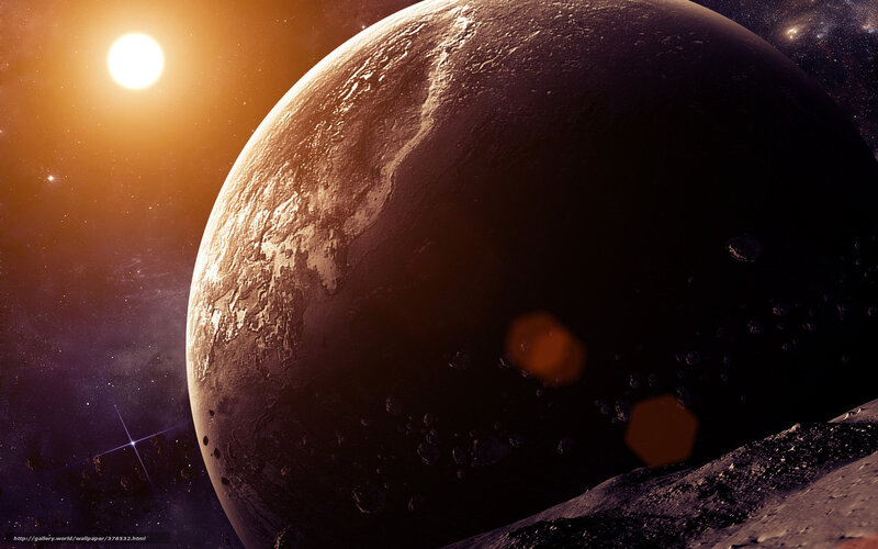 Planet in space with sun