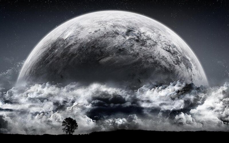 Planet Looming over Landscape