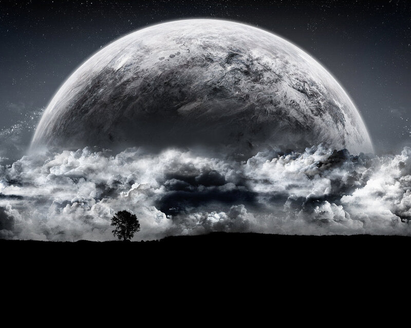 Planet Looming over Tree — Black