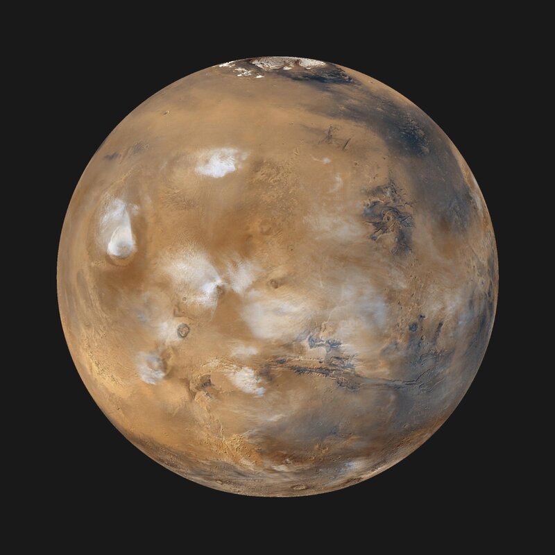 Planet Mars — Brown, Dramatic, Photograph, Craters, Polar Ice Caps